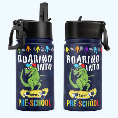 Personalisierte Trinkflasche für Kinder mit Strohhalmdeckel (350 ml) – Brüllt los Richtung Schule