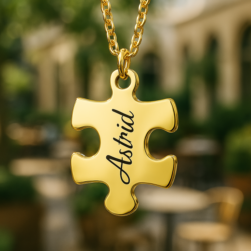 Puzzle-Halskette mit Namen – 2-teiliges Set