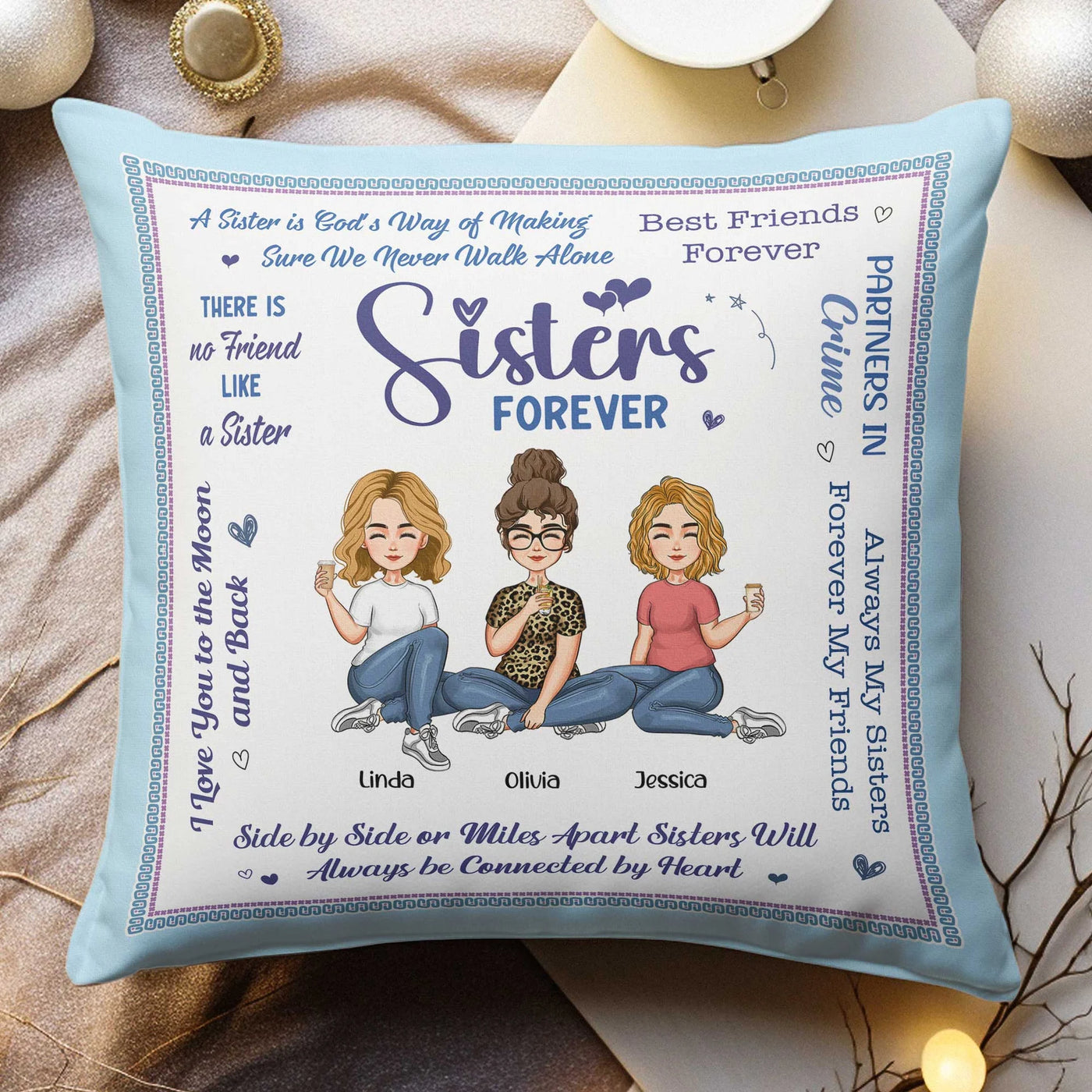 Personalisierter Kissenbezug – Always Sisters
