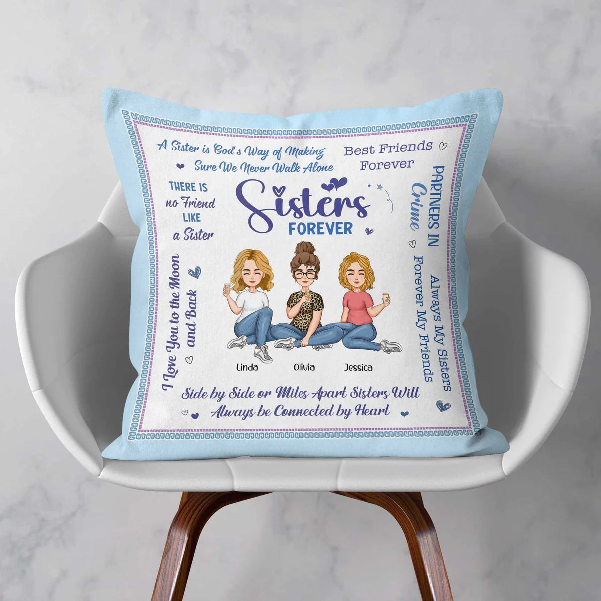 Personalisierter Kissenbezug – Always Sisters