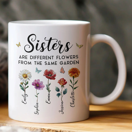 Personlig Mugg - Systrar är olika blommor