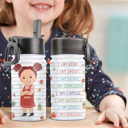 Personalisierte Trinkflasche für Kinder mit Strohhalmdeckel (350 ml) – Klug, Geliebt, Mutig