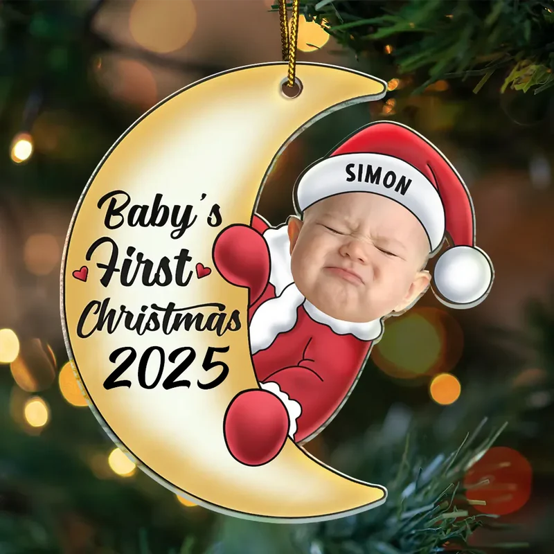 Personligt Julpynt - Jultomte-bebis på månen