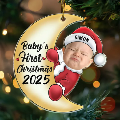 Personligt Julpynt - Jultomte-bebis på månen