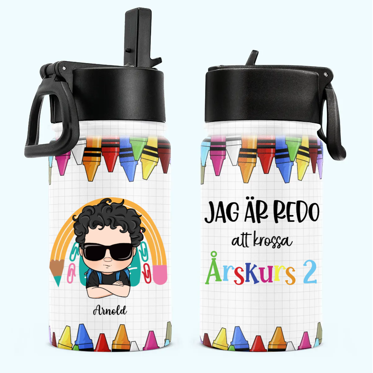 Personalisierte Trinkflasche für Kinder mit Strohhalmdeckel (350 ml) – Bereit, alles zu rocken