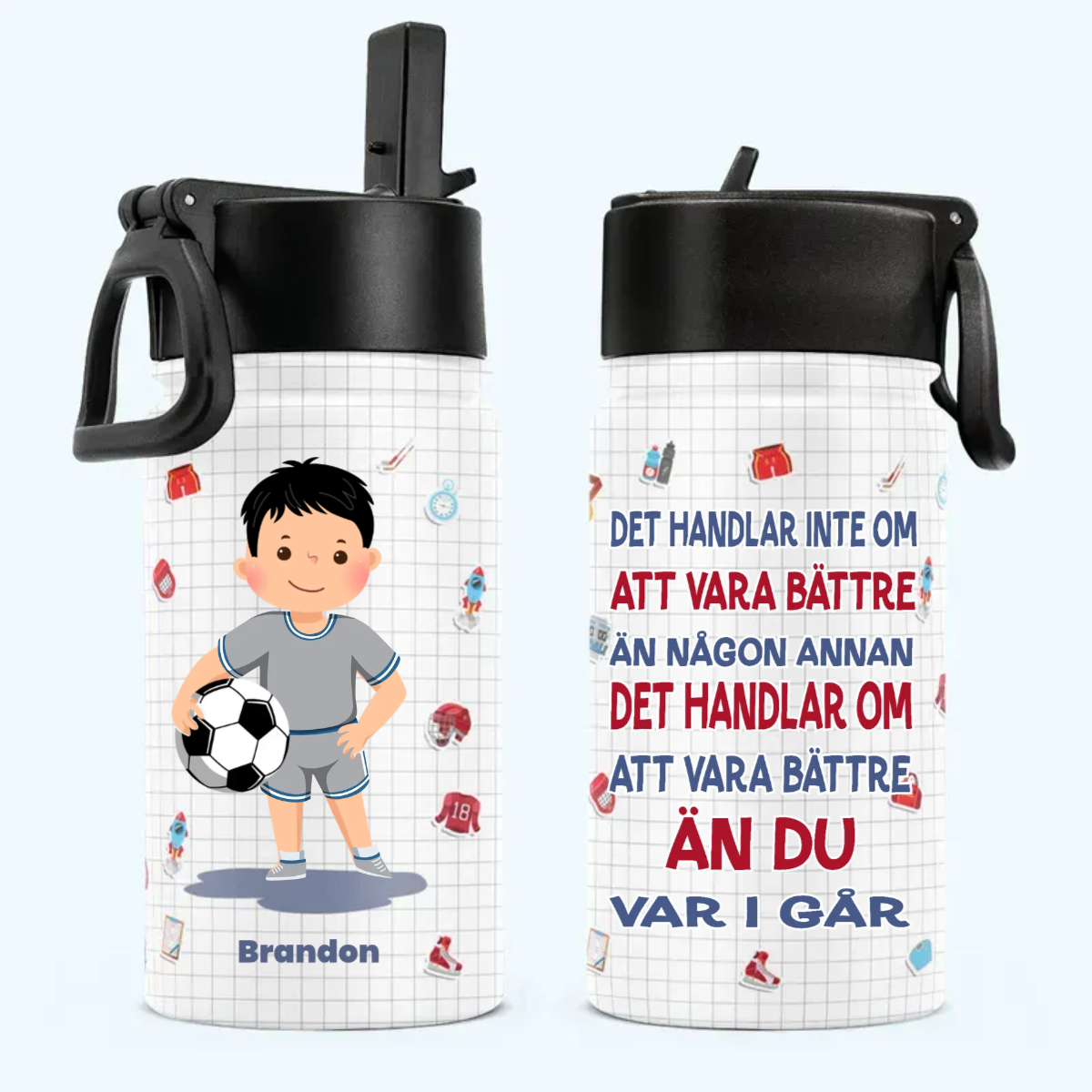 Personalisierte Trinkflasche mit Strohhalmdeckel (350 ml) – Fußball
