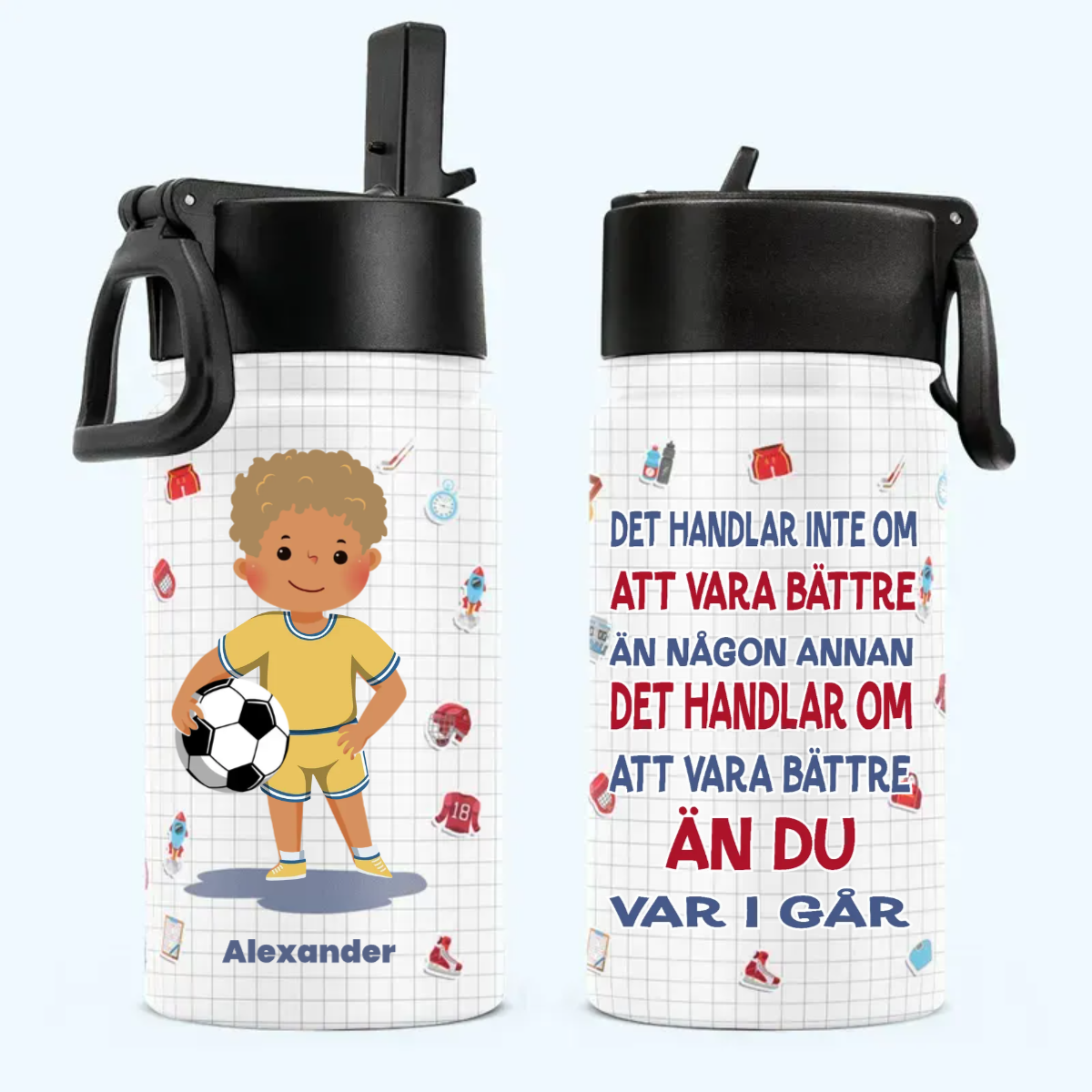 Personalisierte Trinkflasche mit Strohhalmdeckel (350 ml) – Fußball
