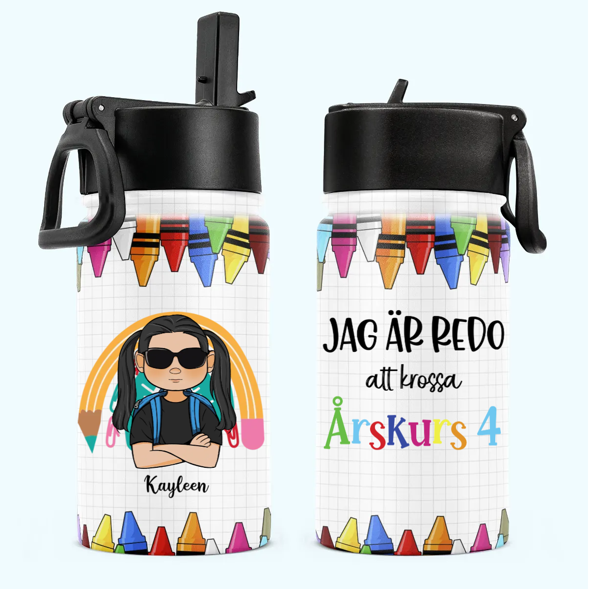 Personalisierte Trinkflasche für Kinder mit Strohhalmdeckel (350 ml) – Bereit, alles zu rocken