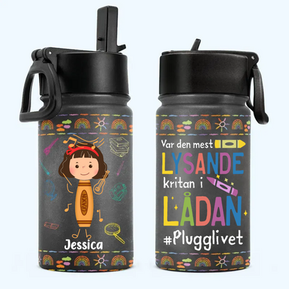 Personalisierte Trinkflasche für Kinder mit Strohhalmdeckel (350 ml) – Leuchtende Kreide
