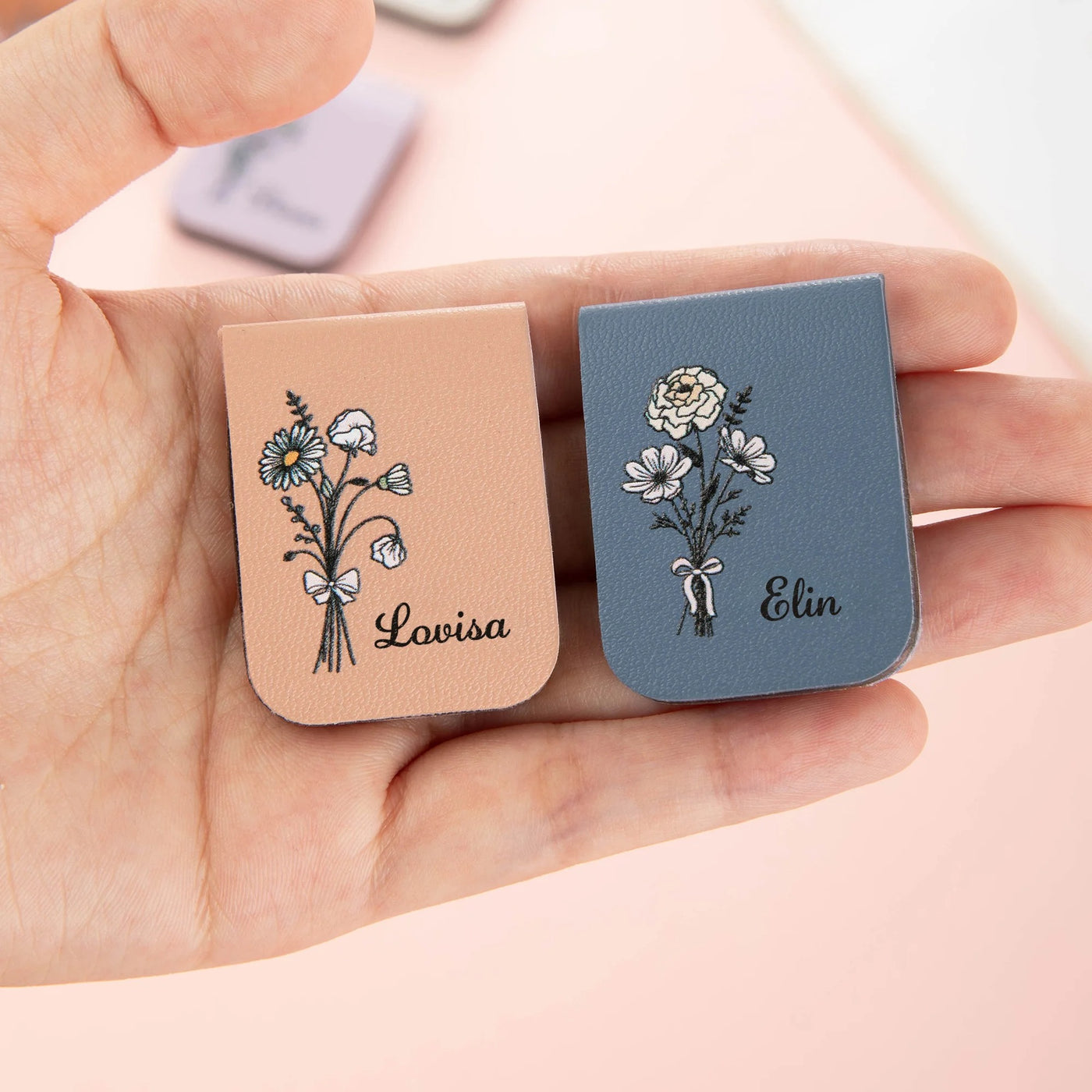 Personalisiertes magnetisches Lederlesezeichen – Geburtsblume