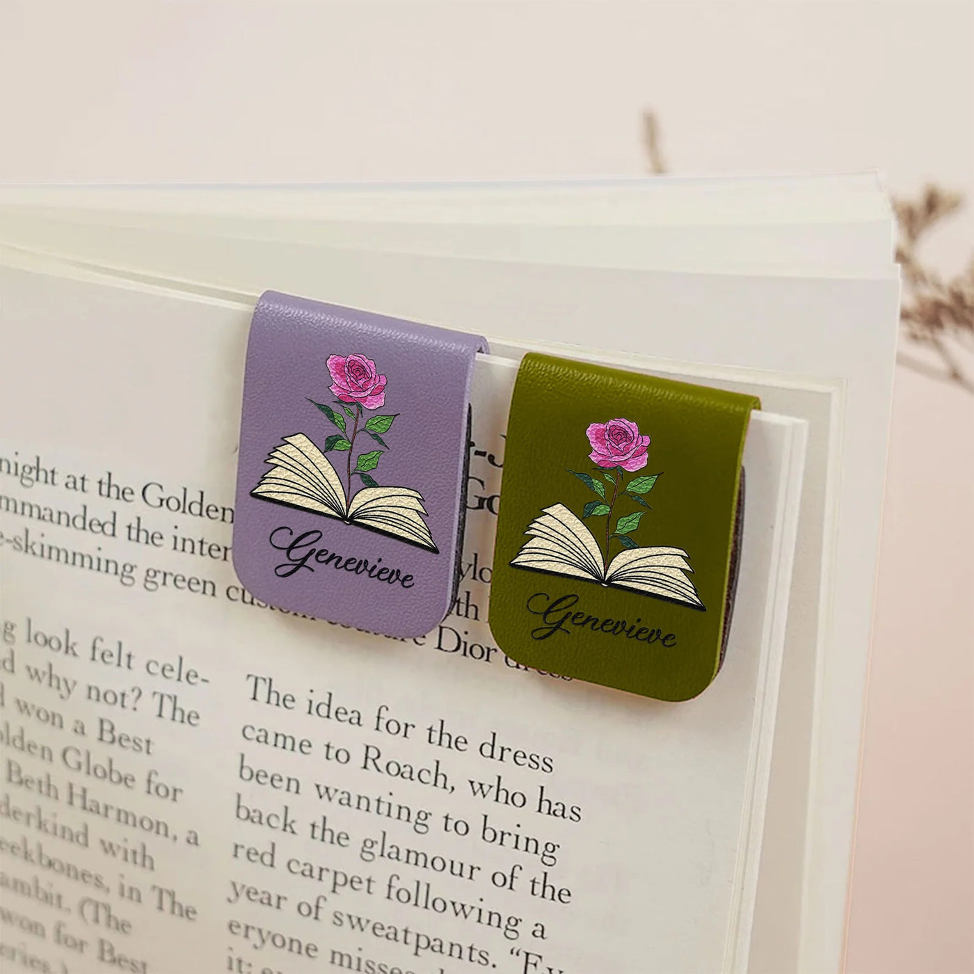Personalisiertes magnetisches Lesezeichen aus Leder – Name & Geburtsblume