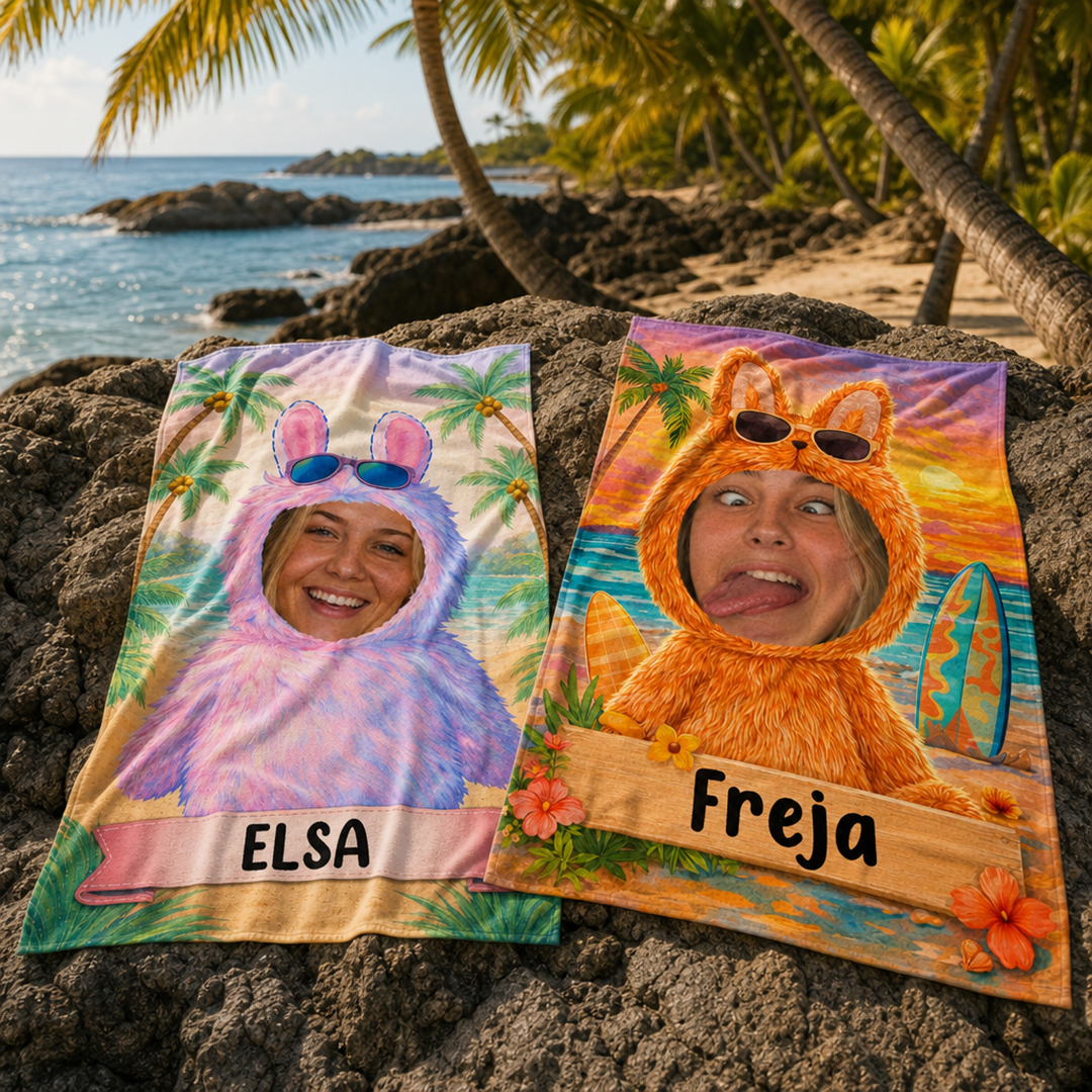 Personalisiertes Handtuch – Monstergesicht im Pop-Art-Stil