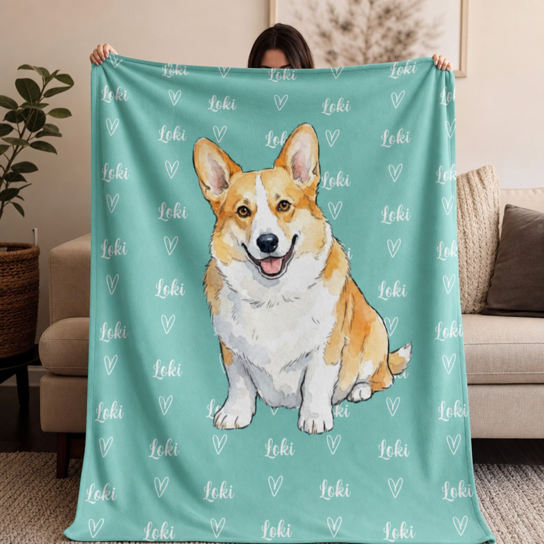 Personalisierte Decke / Handtuch – Aquarellporträt vom Haustier