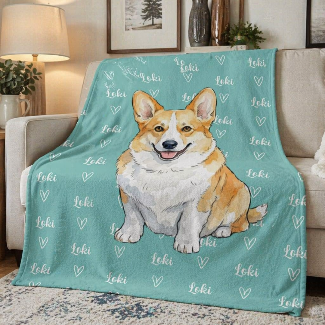 Personalisierte Decke / Handtuch – Aquarellporträt vom Haustier