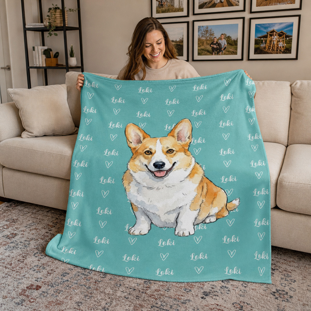 Personalisierte Decke / Handtuch – Aquarellporträt vom Haustier