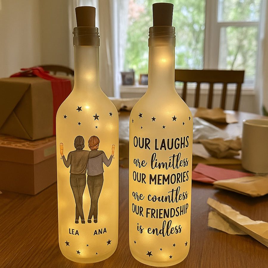 Personalisierte Flaschenlampe – Unser Lachen kennt keine Grenzen