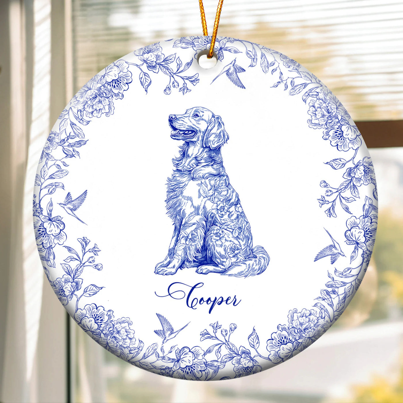 Personalisierter Weihnachtsschmuck – Hundeliebhaber – Toile de Jouy im französischen Stil